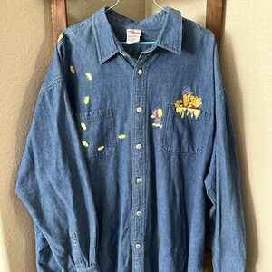 Winnie The Pooh Disney Store Embroidered Blue Denim Shirt